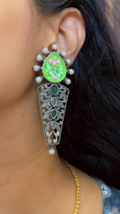 Meena Oxidised Silver Replica Earrings for Women | Ethnic & Party Wear | C-408 - Image 2