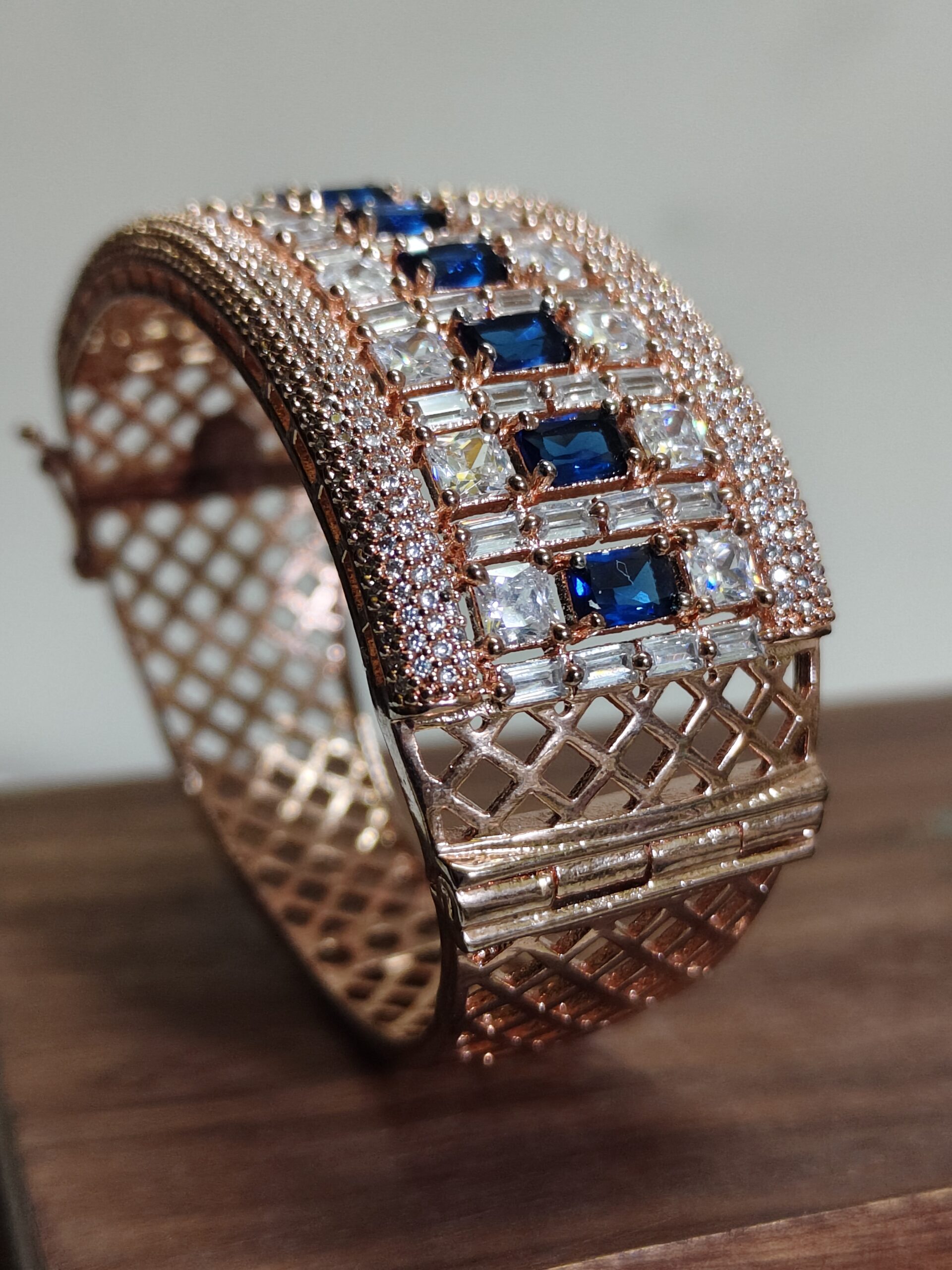 IMG_20260627_132712 Rose Gold Openable Royal Blue Bracelet for Women | Elegant CZ Crystal Bangle | Premium Fashion Jewellery | C -405 - Image 1