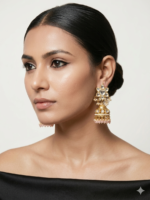 Dilan Royal Kundan Pearl Jhumka Earrings with Blush Bead Drops