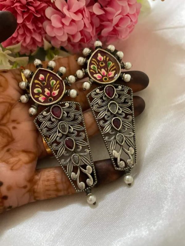 Feathers Oxidised earring  | C-373