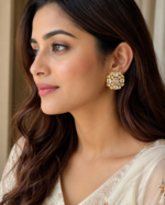 Premium Carat Plated Polki Kundan Floral Stud Earrings | Long Lasting Finish | Designer Ethnic Earrings | C -396
