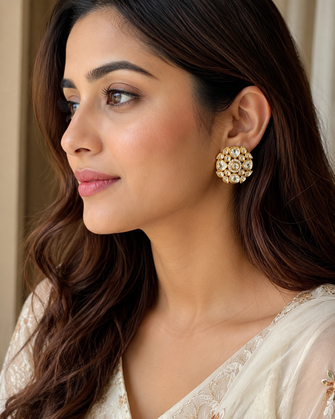file_00000000dd6c7209aa92bdba824a1c28 Premium Carat Plated Polki Kundan Floral Stud Earrings | Long Lasting Finish | Designer Ethnic Earrings | C -396 - Image 1