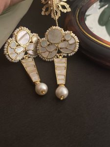 Exquisite Mother of Pearl & Kundan Drop Earrings | Gold-Plated Statement Jewelry - Image 2