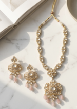 Pink Kundan Pendant Necklace Set with Matching Earrings | Antique Gold Traditional Jewellery | C-361 - Image 2