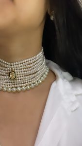 Handcrafted Pearl Choker Necklace Set for Women | Kundan Pearl Choker | Gold Plated Bridal & Wedding Jewellery | C- 354 - Image 3