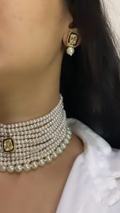 Handcrafted Pearl Choker Necklace Set for Women | Kundan Pearl Choker | Gold Plated Bridal & Wedding Jewellery | C- 354