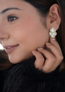 Mother of pearl AD stone fusion earrings