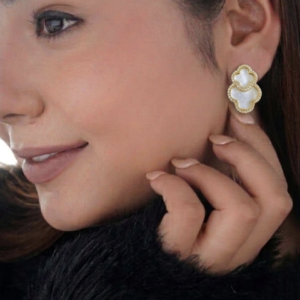 Mother of pearl AD stone fusion earrings