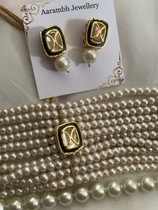 Handcrafted Pearl Choker Necklace Set for Women | Kundan Pearl Choker | Gold Plated Bridal & Wedding Jewellery | C- 354 - Image 7