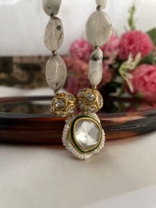 Real Howlite Stone Polki Kundan Necklace