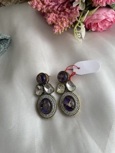 Antique Polish Kundan Statement Earrings | Royal Blue Ethnic Earrings for Women | C -342 - Image 3