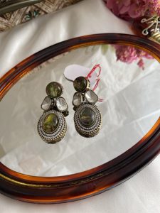 Antique Polish Kundan Statement Earrings | Royal Blue Ethnic Earrings for Women | C -342 - Image 4