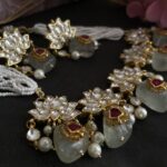 Pachi Kundan Gold Plated Necklace Set with Semi-Precious Stone Beads | Lotus Bridal Jewellery for Women | C -345 - Image 5