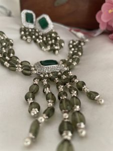 Olive Green Layered Necklace Set with Earrings | Bridal Kundan Pearl Jewellery | Premium Wedding Set - Image 4