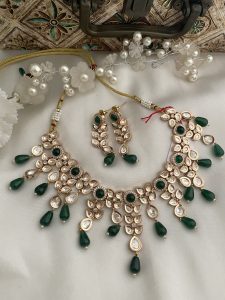 Vaani green polki necklace