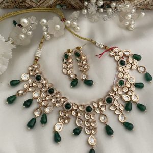 Vaani green polki necklace