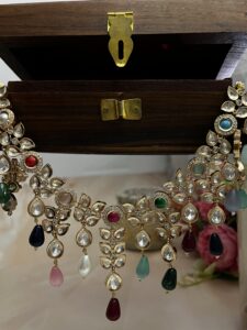 Multicolor Kundan Necklace Set | Gold Look Statement Jewellery with Earrings - Image 2