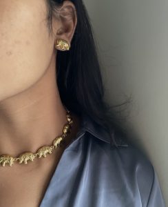 Brass Elephant Motif Choker Necklace for Women | Gold Tone Statement Ethnic Jewellery | C-351