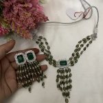 Olive Green Layered Necklace Set with Earrings | Bridal Kundan Pearl Jewellery | Premium Wedding Set - Image 2