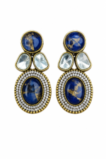 Antique Polish Kundan Statement Earrings | Royal Blue Ethnic Earrings for Women | C -342 - Image 5