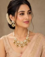 Pachi Kundan Gold Plated Necklace Set with Semi-Precious Stone Beads | Lotus Bridal Jewellery for Women | C -345