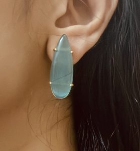 Natural Green Stone Brass Statement Earrings | Elegant Teardrop Fashion Jewellery | C - 341 - Image 2