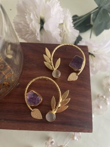 Purple Druzy Stone Brass Earrings | Statement Party Wear Earrings for Women C -339 - Image 3