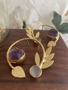 Purple Druzy Stone Brass Earrings | Statement Party Wear Earrings for Women C -339 - Image 2