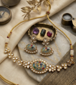Handcrafted Meenakari Kundan Necklace Set with Earrings | Antique Gold Ethnic Jewellery C -336 - Image 4