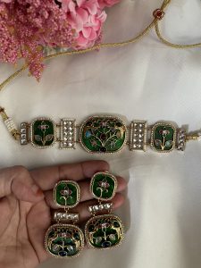 Emerald Green Meenakari Fusion Chokar set Best style C-333 - Image 3