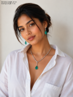 Mint Green Teardrop Crystal Necklace Set with Matching Earrings | Premium Silver Finish Jewellery C -332