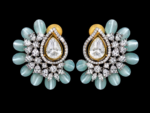Luxury Mint Green Kundan Earrings | Designer Floral AD Studs for Wedding & Festive Wear C - 331 - Image 3
