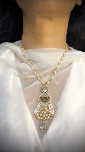 Handmade Pachi Kundan Pendant with Pearl Chain | Red Green White Stone Gold Look Necklace C -318 - Image 4