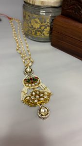 Handmade Pachi Kundan Pendant with Pearl Chain | Red Green White Stone Gold Look Necklace C -318 - Image 3