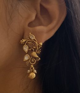 RAJWADA KUNDAN POLKI TRADITIONAL EARRINGS - Image 2