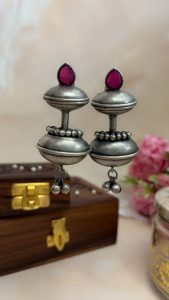 UPASANA MAROON OXIDISED EARRINGS - Image 3