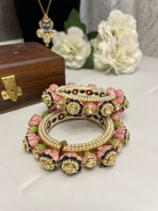 Jaipuri Hand-painted Meena Kundan Kada | Festive Wear for women C-275 - Image 2