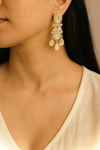 Tear Drop Polki kundan carat plating Party wear Earrings | C-261 - Image 4