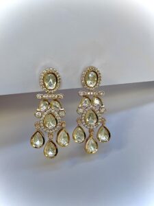 Tear Drop Polki kundan carat plating Party wear Earrings | C-261 - Image 2