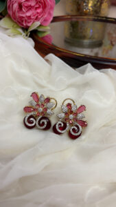 Ruby Red Floral CZ Earrings | Gold Plated Statement Party Wear Earrings Code -255