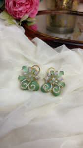Mint Green Floral CZ Earrings | Gold Plated Statement Party Wear Earrings Code-256