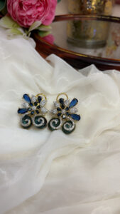 Royal Blue Floral CZ Earrings | Gold Plated Statement Party Wear Earrings Code -254