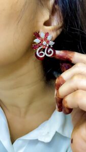 Ruby Red Floral CZ Earrings | Gold Plated Statement Party Wear Earrings Code -255 - Image 2