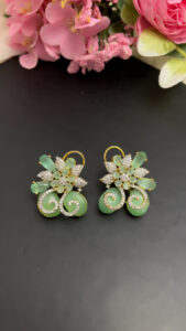 Mint Green Floral CZ Earrings | Gold Plated Statement Party Wear Earrings Code-256 - Image 2
