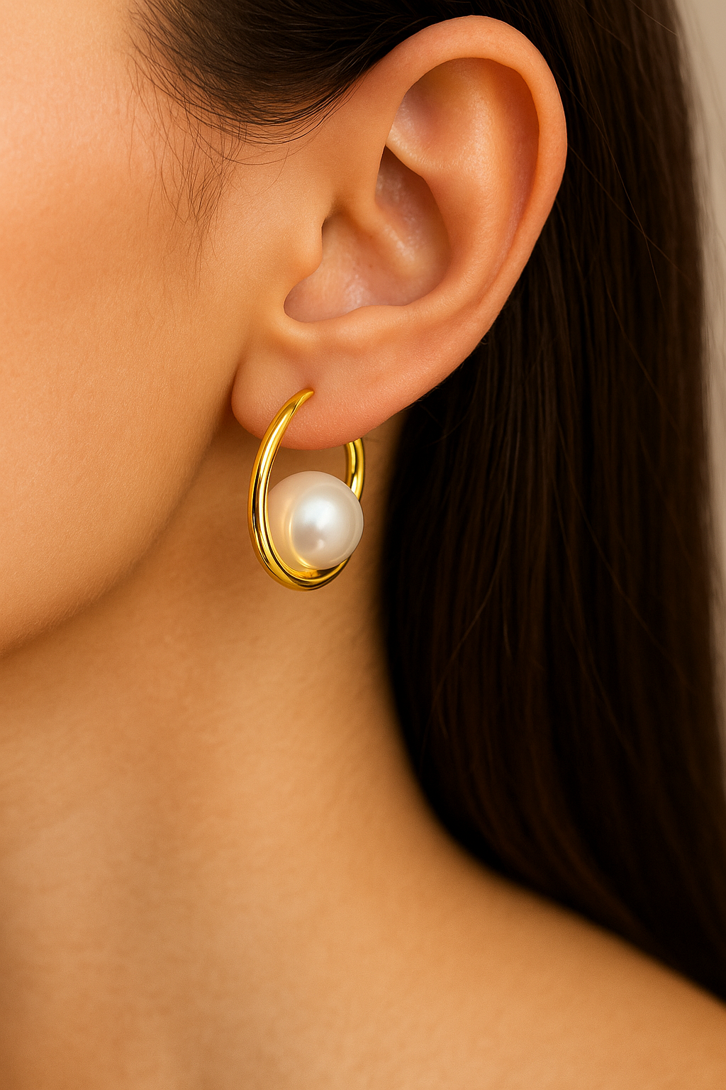 837893EE-4BDB-4637-8440-974E9DA8C26A Gold Plated Pearl Hoop Earrings | Elegant Pearl Earrings for Women Code 247 - Image 1