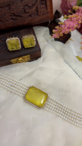 Yellow Stone Pearl Choker Necklace Set | Elegant Wedding Jewellery code 248 - Image 2