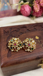 Kasturi Gold Look Navratna Studs Party wear - Image 2