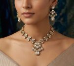 Gold Finish Kundan Necklace Set with Earrings | Bridal Wedding Jewellery - Image 2