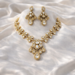 Gold Finish Kundan Necklace Set with Earrings | Bridal Wedding Jewellery