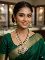 Heena Emerald Real Moissanite polki Bridal set with jhumka long set | C -226